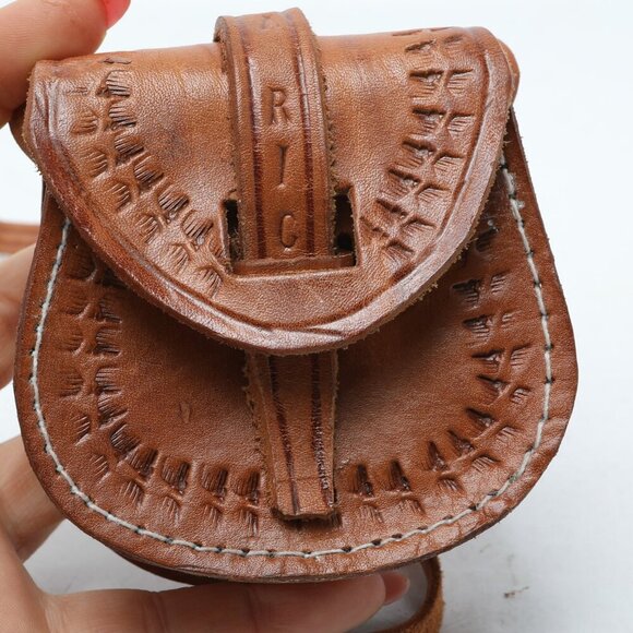 Vintage Mini Tooled Leather Shoulder Bag Purse Costa Rica Handmade Brown Travel - Picture 5 of 9